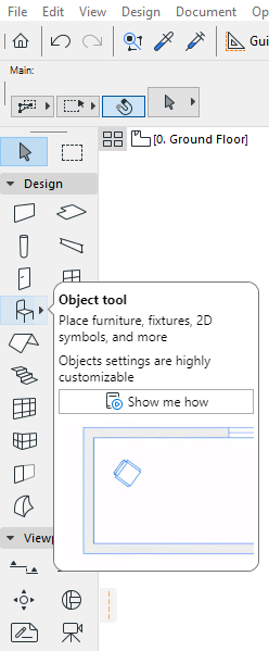 ArchiCAD toolbar with the Object Tool highlighted.