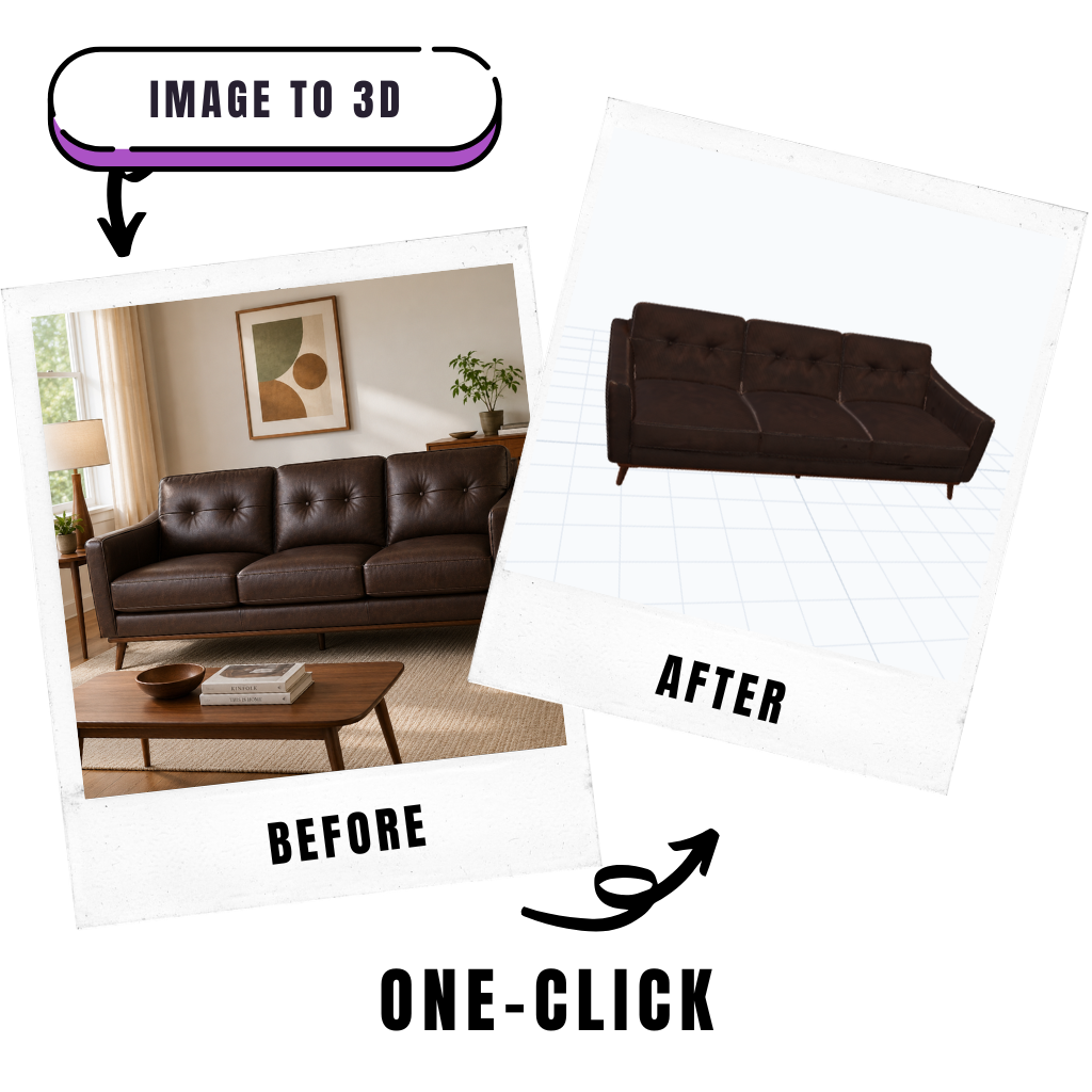 Furniture image converted into a 3D model with FloorPlan AI