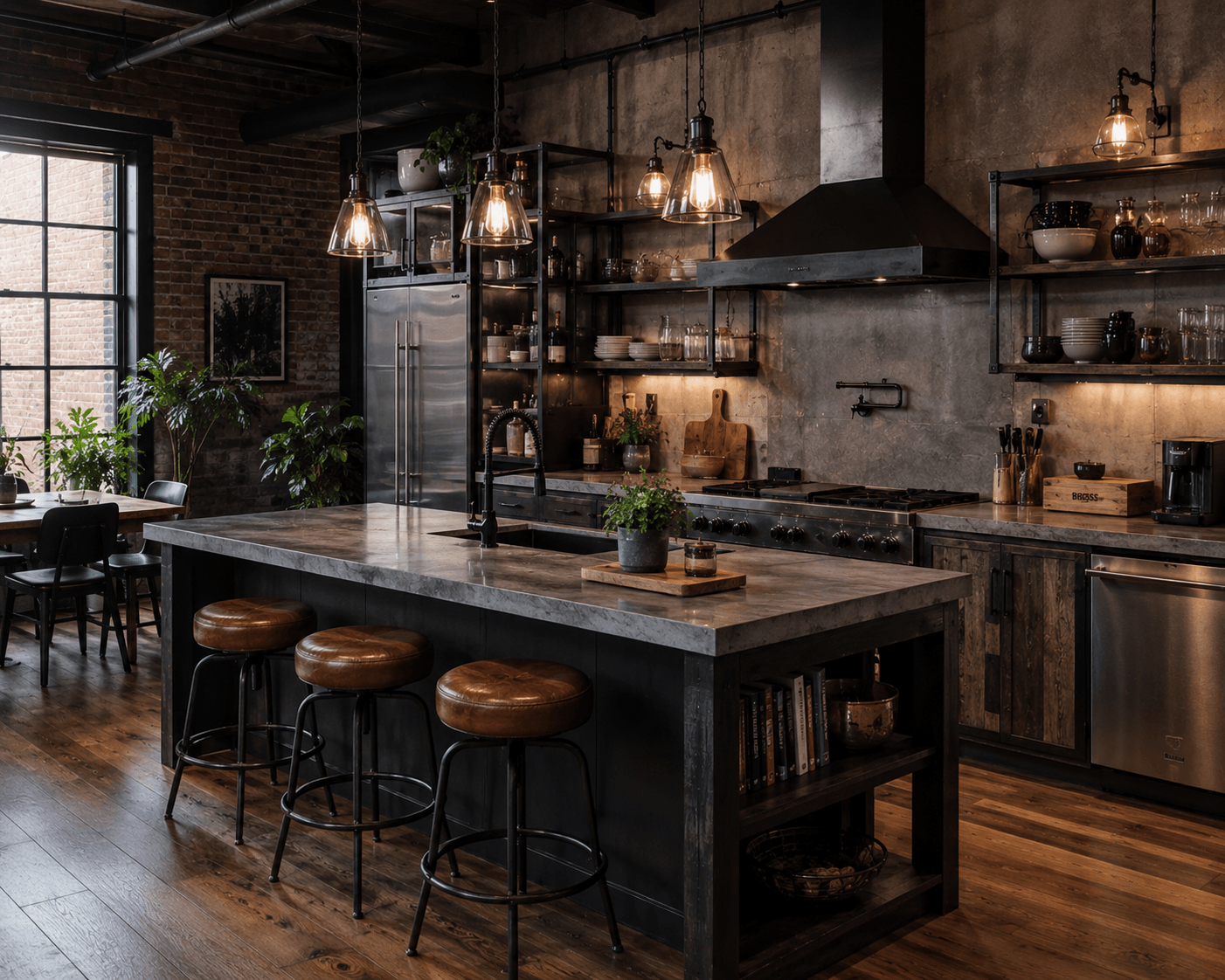 Industrial kitchen interior render style
