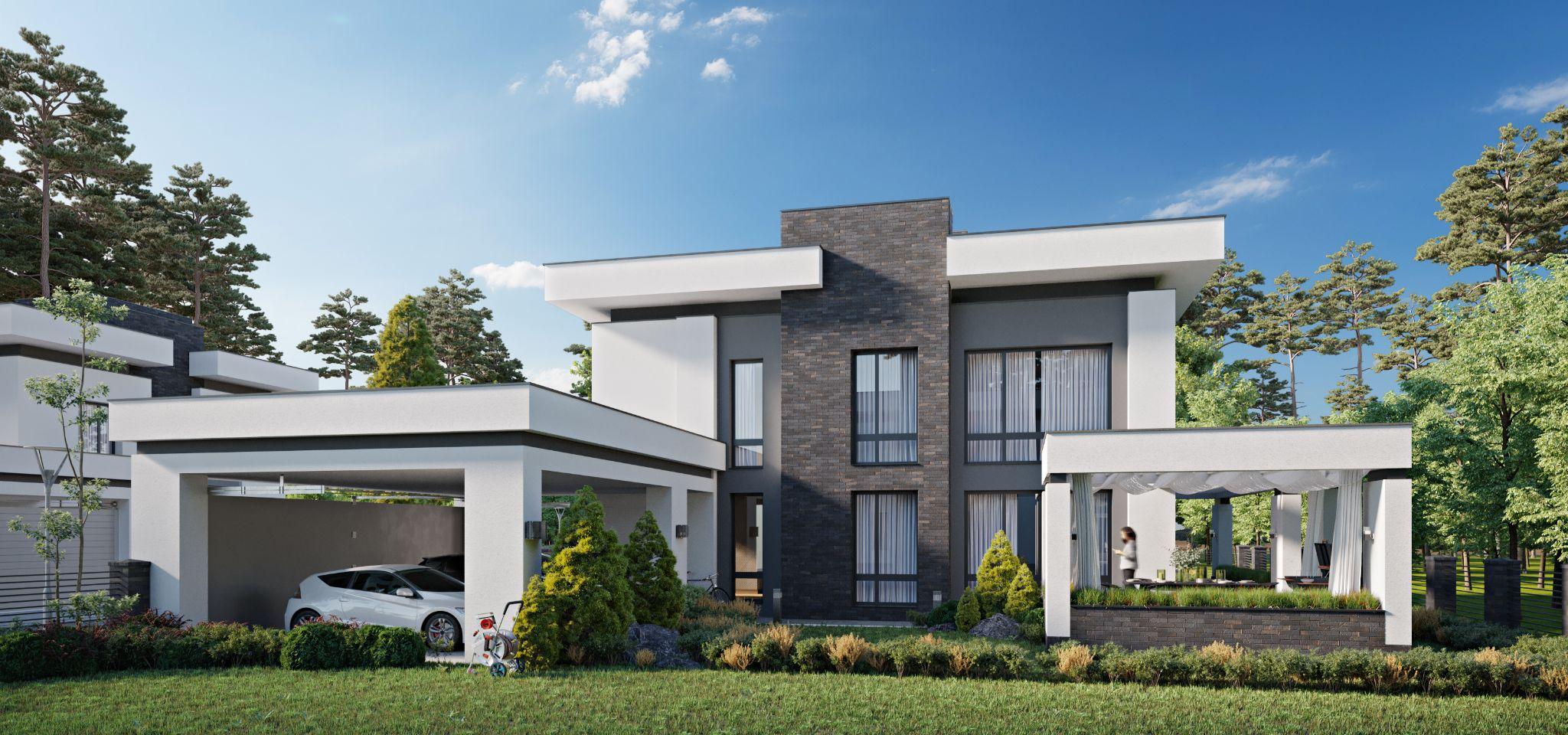 Modern exterior render for 3D house plan design